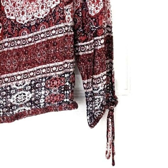 Lucky Brand Peasant Blouse Red Geometric Boho 70s Influenced Retro Button XS - Picture 6 of 8